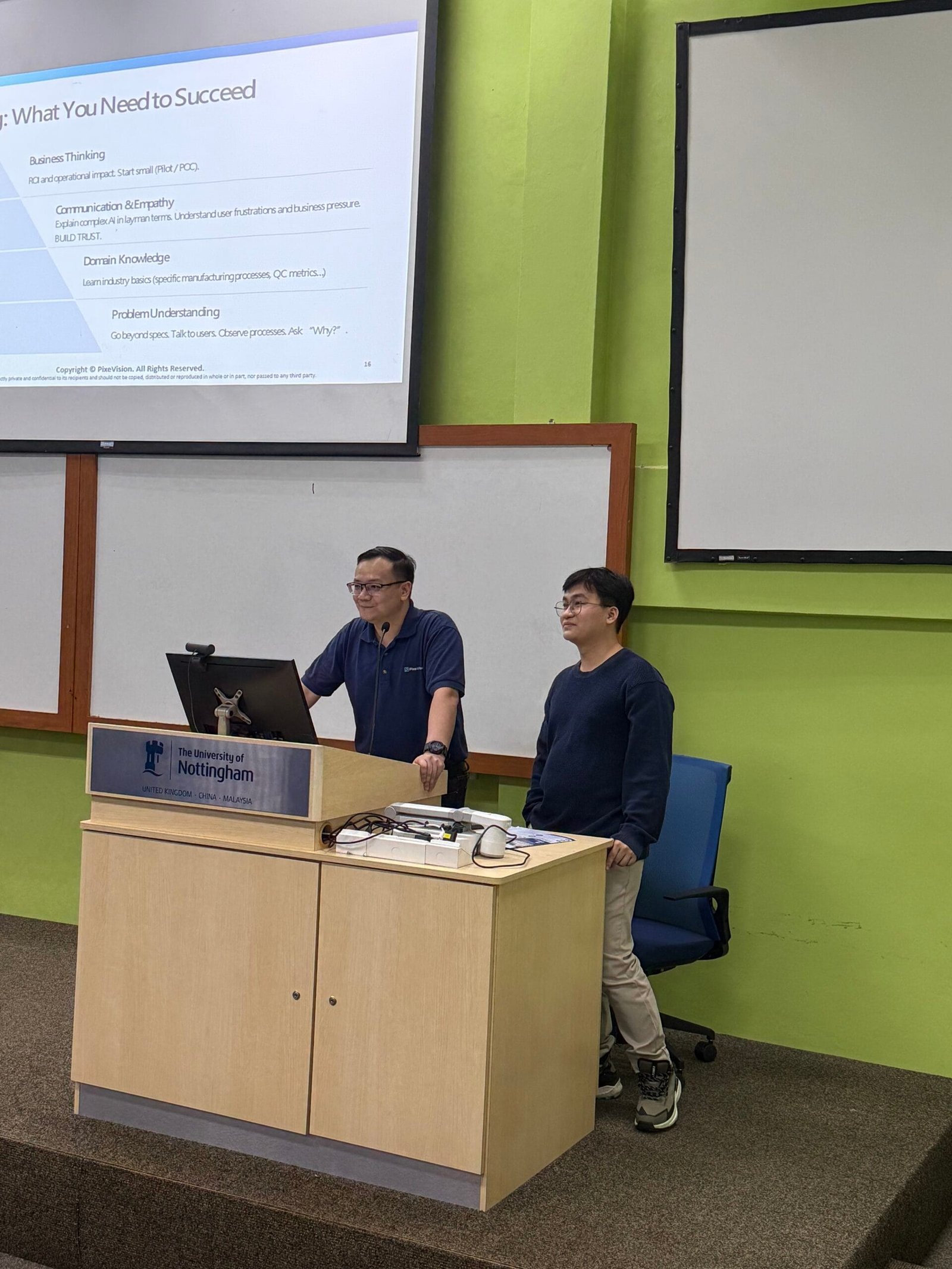 PixeVision lecture on AI reliability in Malaysian manufacturing at University of Nottingham Malaysia