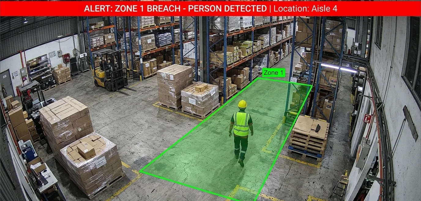 OHS safety monitoring AI CCTV forklift zone detection Malaysia